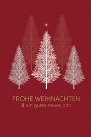 Weihnachtskarte Hochformat Rot mit Bäumen 1310 