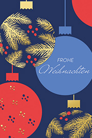 Weihnachtskarte Hochformat Blau mit Kugeln 3324 