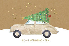 Weihnachtskarte mit Auto und Weihnachtsbaum 3305