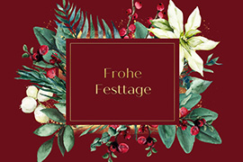 Weihnachtskarte rot mit Blumen 3333