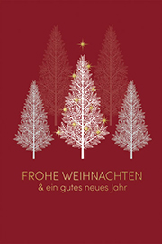 Weihnachtskarte Hochformat Rot mit Bäumen 1310