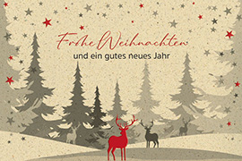 Weihnachtskarte Grau/Rot mit Rentieren 2311