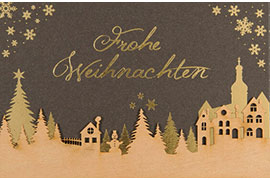 Weihnachtskarten Dorf mit Holz FW18345