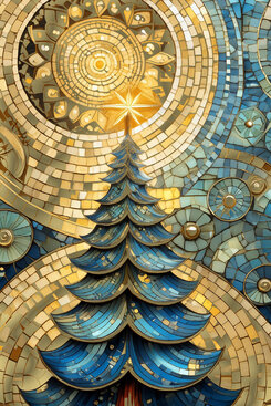 Weihnachtskarte Mosaik-Baum Gold FW18452